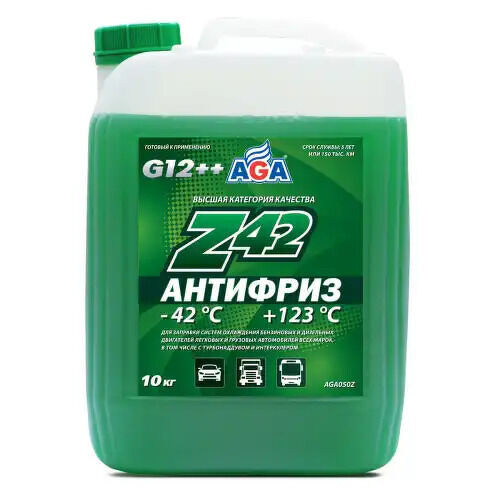 Антифриз 10KG готовый к применению, зеленый -42С AGA, AGA050Z