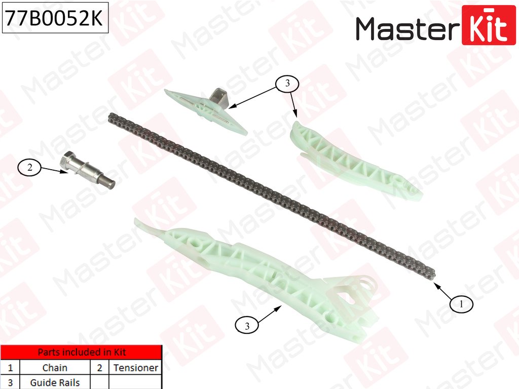 Комплект цепи ГРМ CitroenPeugeot C4 1.6 THP 1401.6 THP 1 5FR (EP6DT) (без звездочек) MASTERKIT, 77B0052K