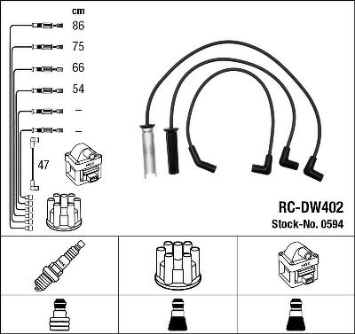 Комплект высоковольтных проводов NGK, RCDW402