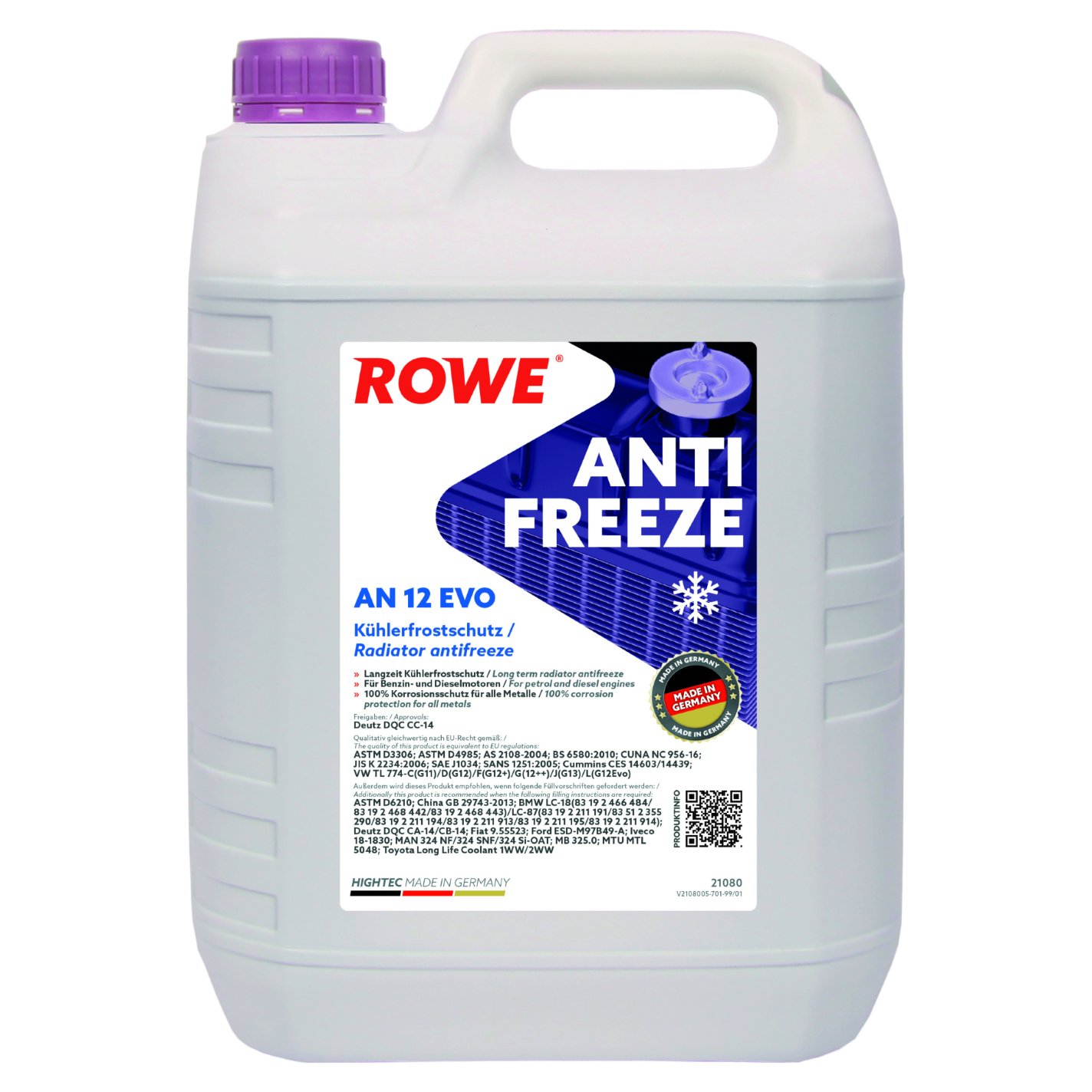 Антифриз rowe hightec antifreeze an g12 evo (5л) astm d6210, china gb 29743-2013, bmw lc-18(83 19 2 466 48483 19 2 468 44283 19 2 468 443)lc-87(83 19 2 211 19183 51 2 355 29083 19 2 211 19483 19 ROWE, 21080005099