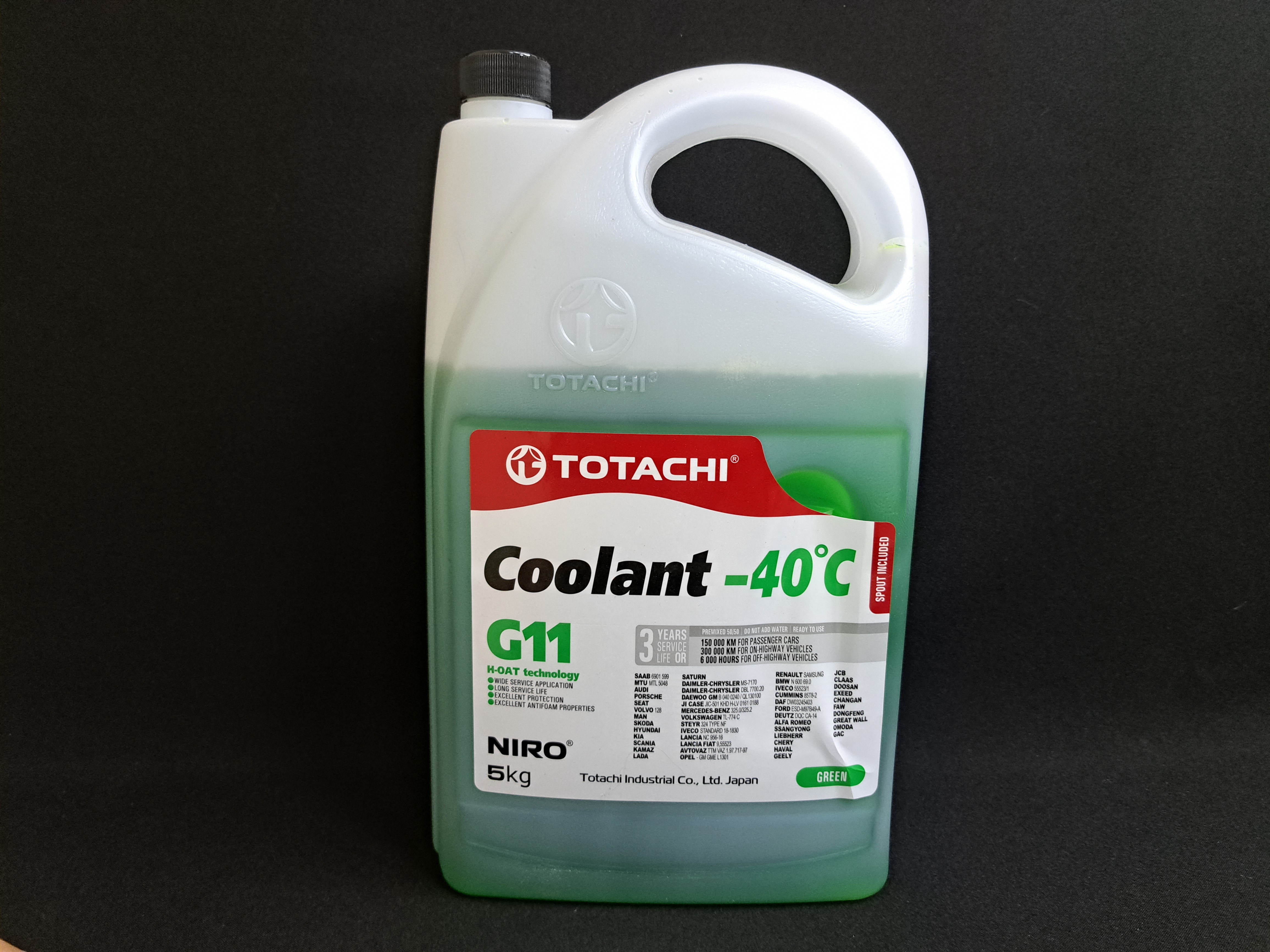 Жидкость охлаждающая TOTACHI NIRO COOLANT Green -40C G11 5кг TOTACHI, 43205